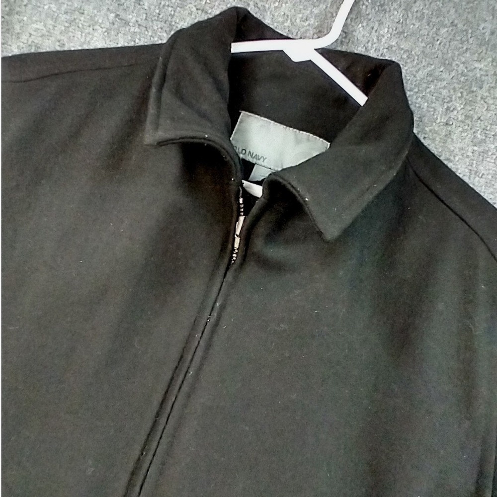 Old Navy Mens Wool Blend Harrington Jacket Black Full Zip Coat HOL-08‎ L